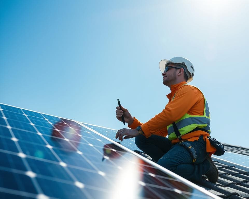 Elektrotechniker bei der Installation von Solaranlagen