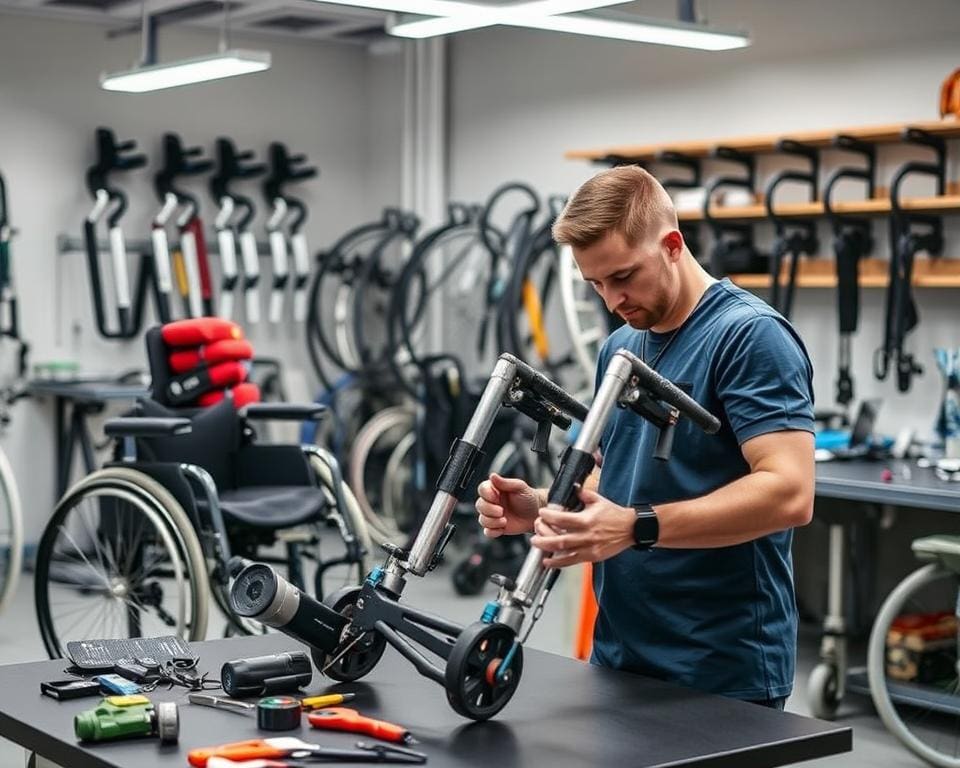 Orthopädietechniker bei der Herstellung von Mobilitätshilfsmitteln