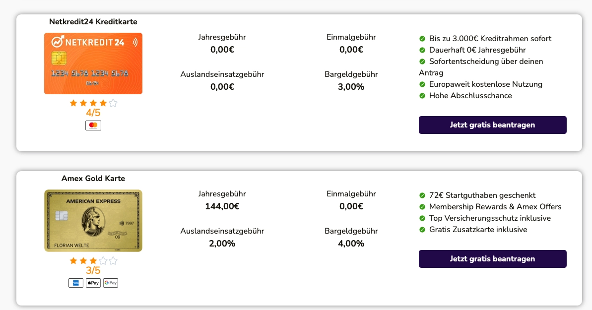 Suchen Sie die Beste Kreditkarte, Jetz Kreditkarten Vergleich